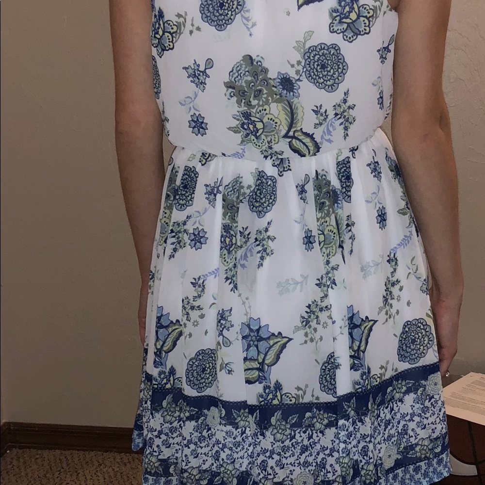 Blue, White and Green Floral Dress
